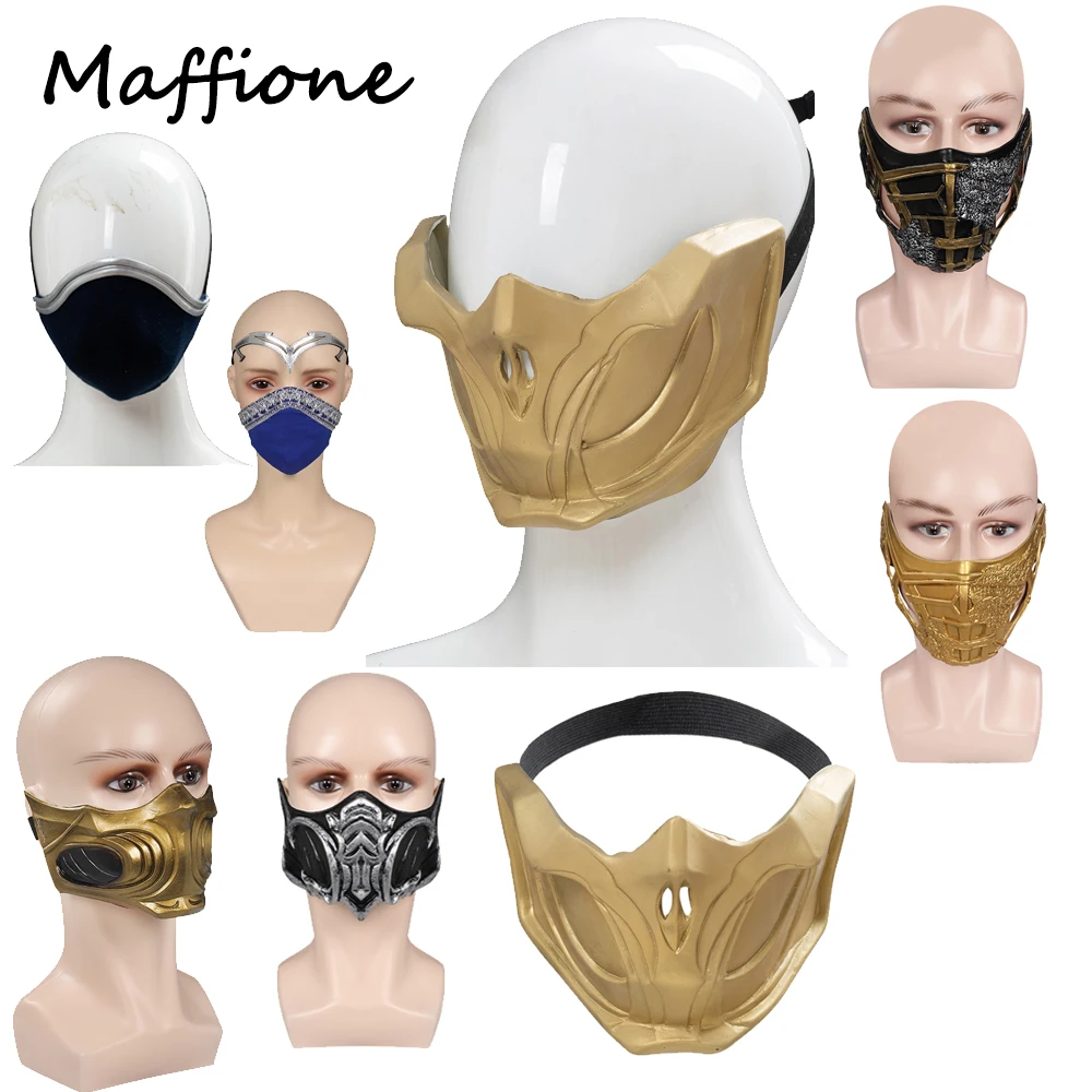 Mortal Cos Kombat 11 Cosplay Scorpion Latex Gloden Mask Helmet Masquerade Kitana Rolplay Accessorio Halloween Party Costume Puntelli