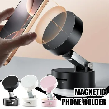 Mobile Phone Vacuum Suction Cup Holder Foldable Desk Stand for iPhone Android Kitchen Lazy Vacuum Double Sided Magnetic Bracket 1