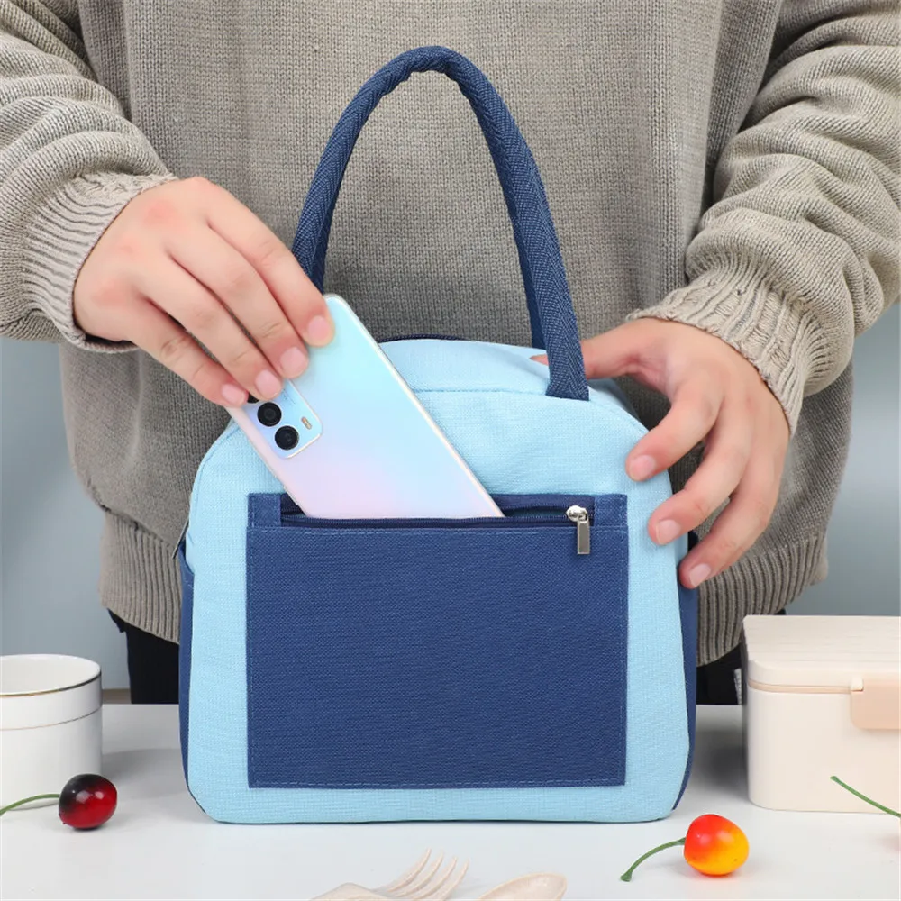 New Portable Lunch Bag Waterproof Thermal Insulated Canvas Tote Lunch Box Bento Pouch Dinner Insulation Bag Thickened