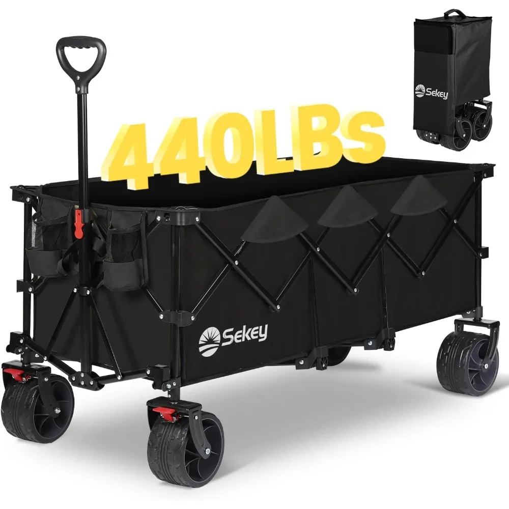 

Sekey 48''L Collapsible Foldable Extended Wagon with 440lbs Weight Capacity, Heavy Duty 300L Folding Utility Garden Cart