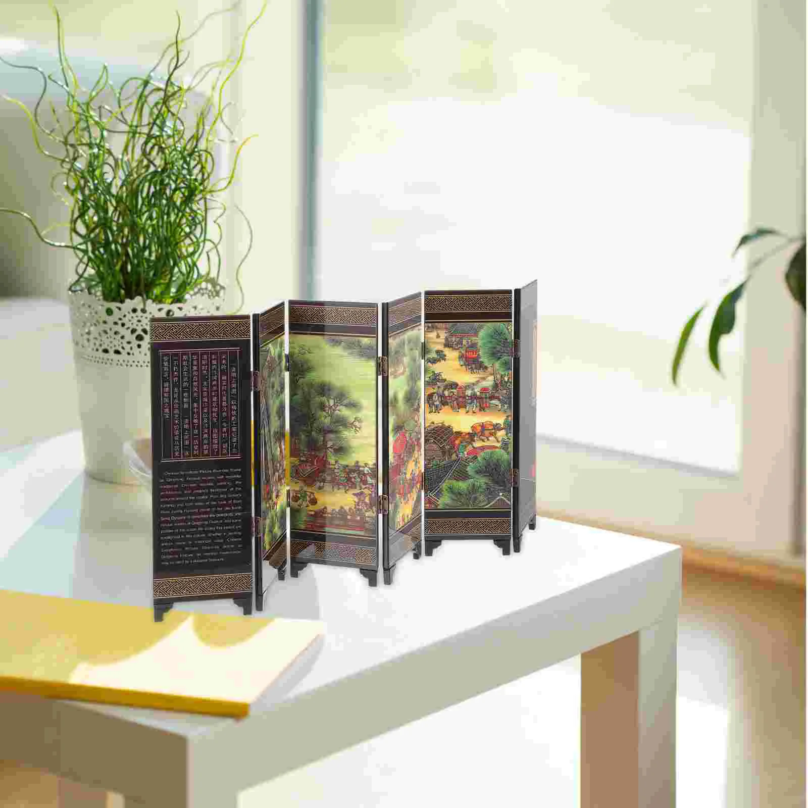 Room Screen Ornaments Decorations Vintage Wooden Divider Retro Office Desk
