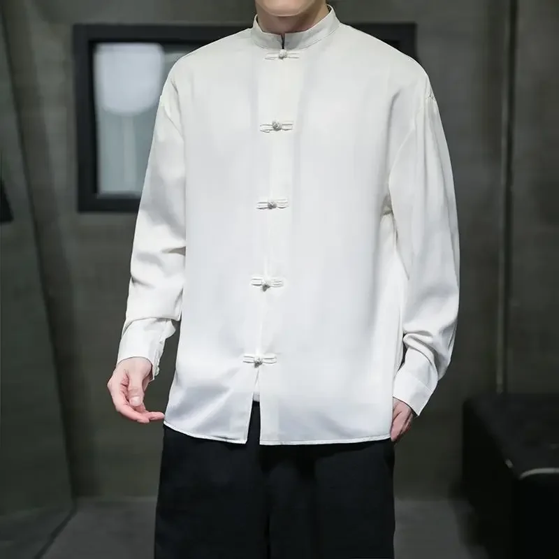 

Shirts Men's Long-sleeved Spring and Autumn Chinese Style Men's Retro Style Trend Youth Plus Size Tang Suit Jacket Top