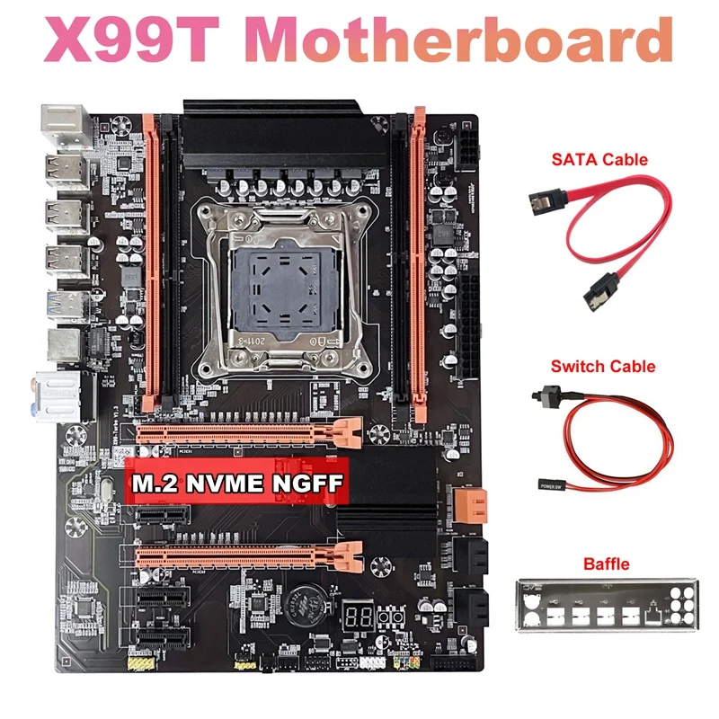 

X99 Motherboard +SATA Cable+Switch Cable+Baffle LGA2011-V3 M.2 NVME NGFF Support DDR4 4X16G Replacement Kit