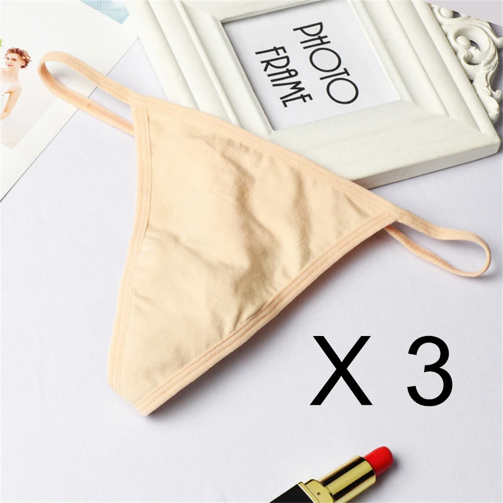 3 Pcs/Pack Elastic Thin Waistband Underwear Women Cotton Thong