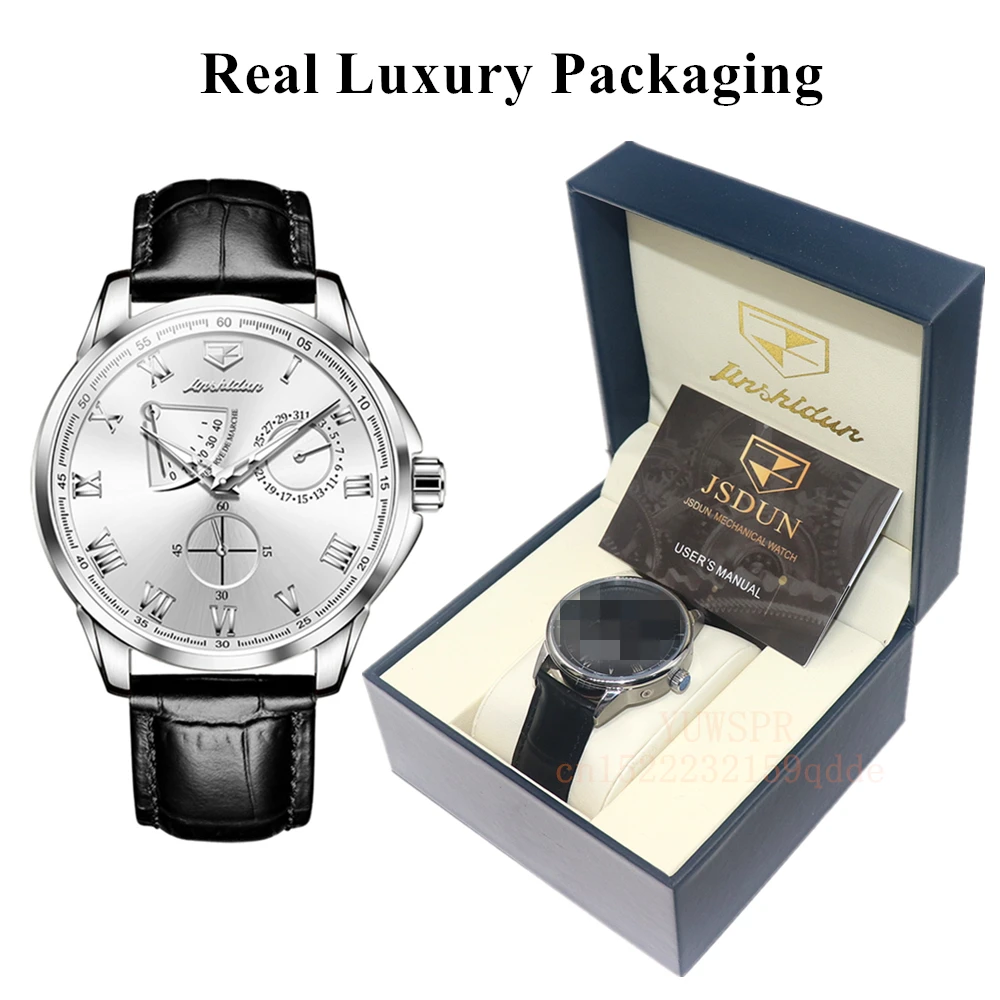 JSDUN Original Automatic Mechanical Watch for Men Multifunctional Textured Dial Waterproof Luxury Business Mans Wristwatch 8921