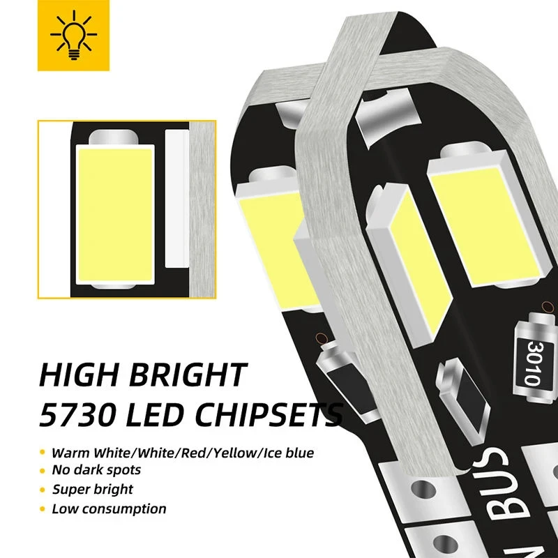 10 PièCes Voiture LED T10 W5W COB Lecture DôMe Lampe Marqueur LumièRe Cale LumièRes Plaque D