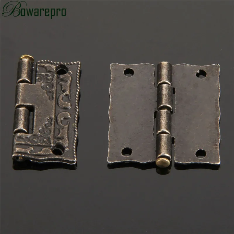 4Pcs Vintage Jewelry Boxes Wooden Case Small Hinges Antique Bronze Furniture Cupboard Cabinet Iron Fittings Screws 26*23mm