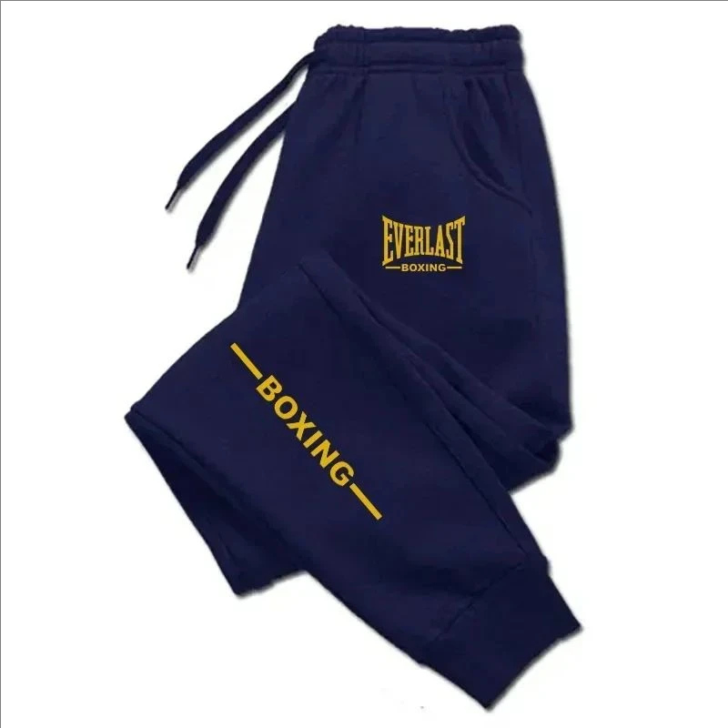 Unisex EVERLAST printed running pants with fleece lining, casual jogging sportswear for autumn and winter