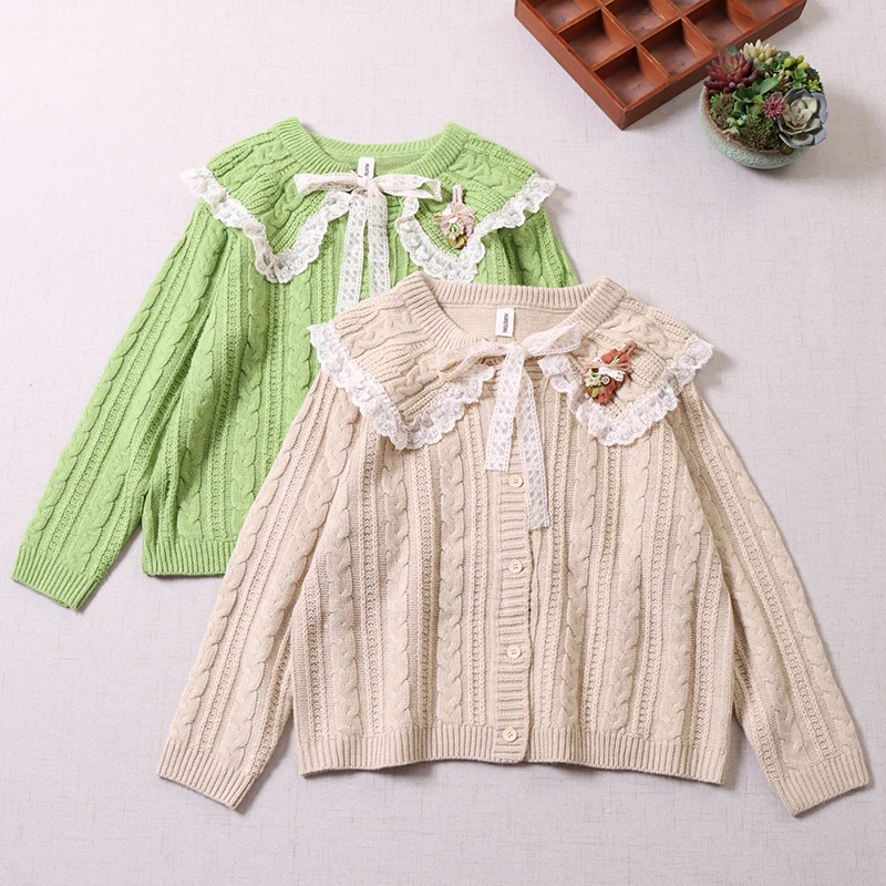 

Autumn Winter Sweet Peter Pan Collar Sweater Women Long Sleeve Twist Sweater HT16076