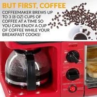 OUIO 3-in-1- Includes Coffee Maker, Non-Stick Griddle, and 4-Slice Toaster Oven - Versatile Breakfast Maker with Timer-red 2