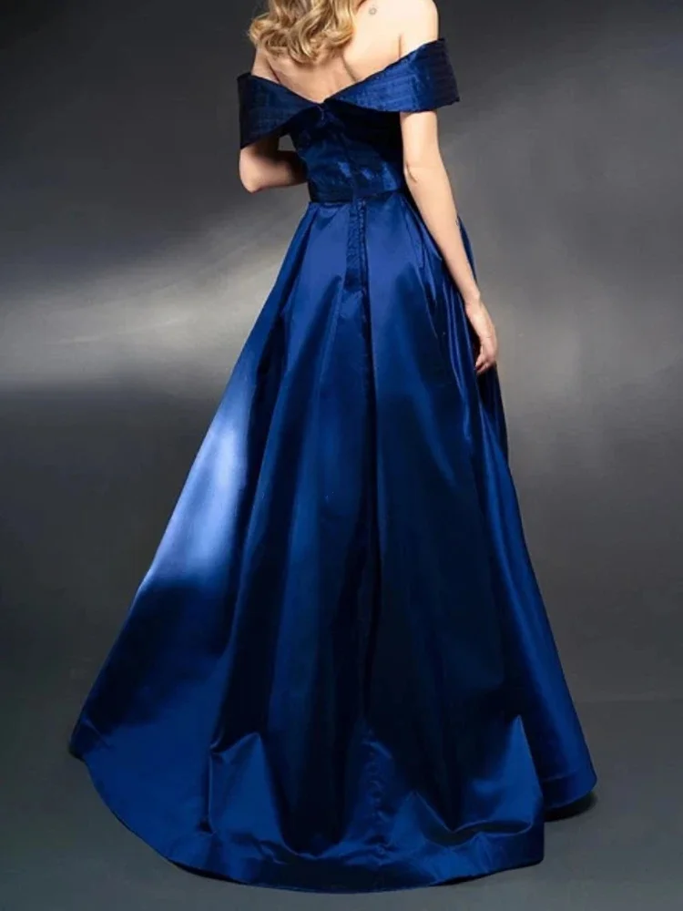New Prom Dresses for Woman Simple Off Shoulder Draped Formal Occasion Party Evening Elegant Celebrity Dresses