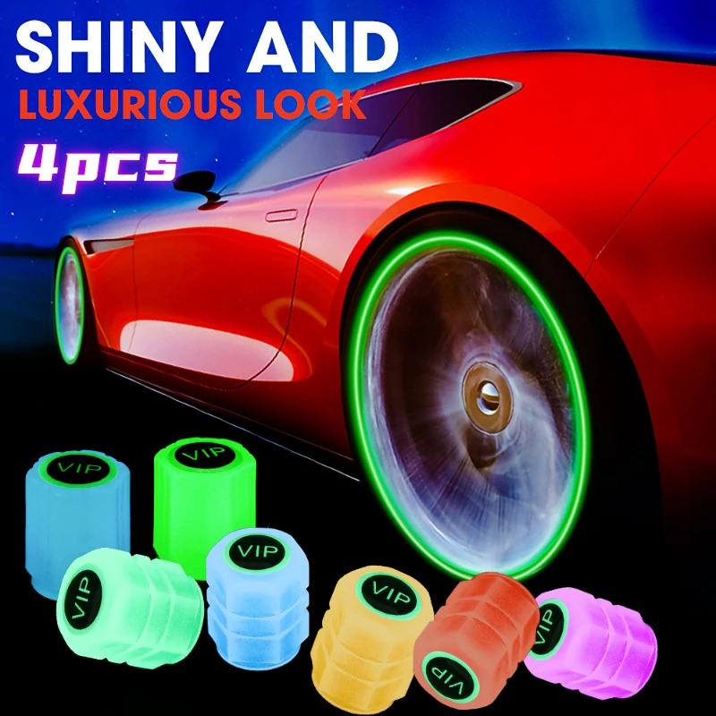 

Luminous Valve Caps with VIP Logo Car Motorcycles Bike Tyre Nozzles Dustproof Covers Glowing Decorative Car Accessories