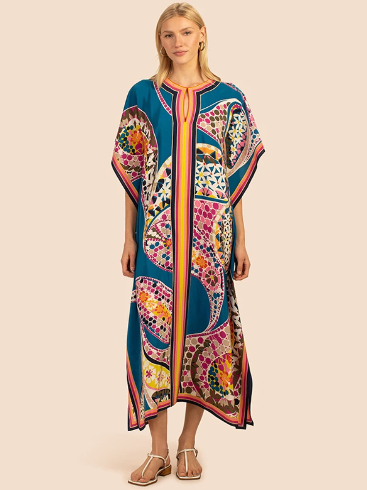 Printed Kaftans for Women Beach Cover Up Seaside Maxi Bohemian Dresses Beachwear Pareo Bathing Suits Factory Supply Dropshipping 3