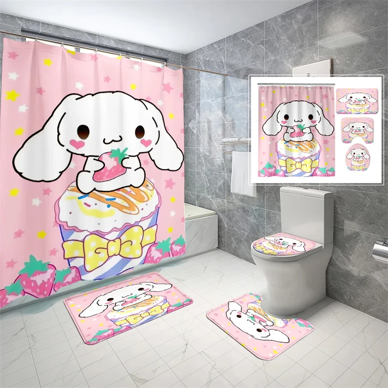 

Cinnamoroll Shower Curtain Set Non-slip Carpet Toilet Mat Waterproof Shower Curtain Bathroom Decoration Waterproof