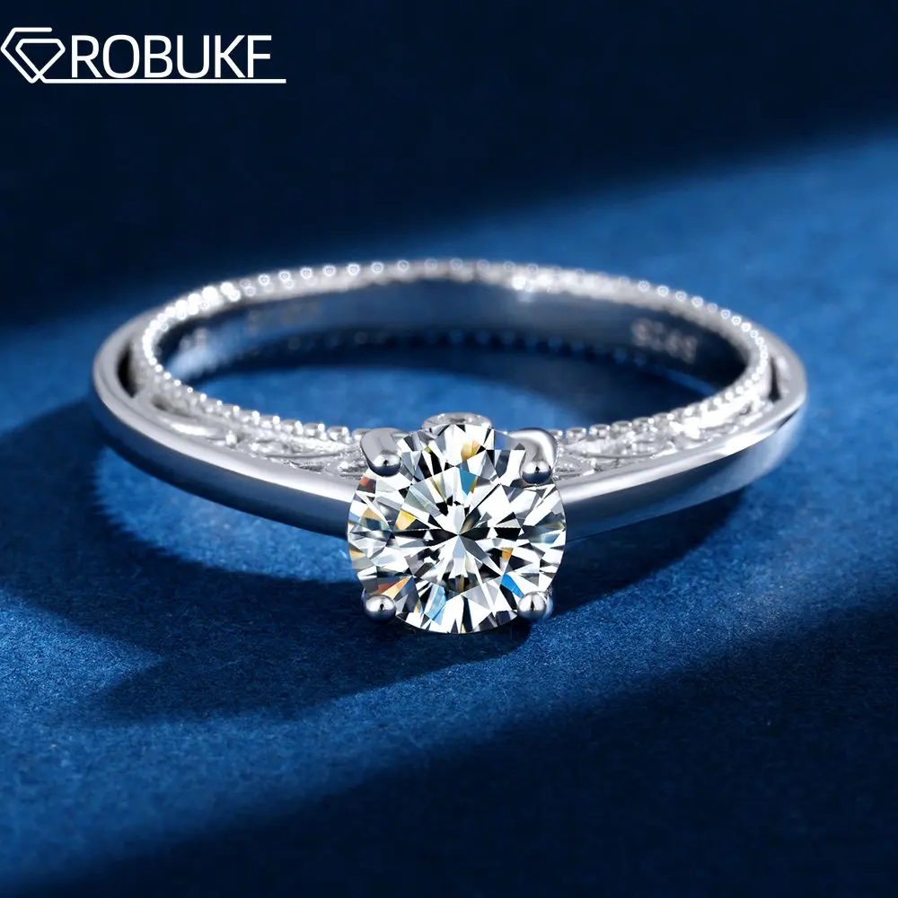 

1CT Moissanite Engagement Rings for Women D Color Round Cut Lab Created Diamond 18K White Gold Wedding 925 Sterling Silver Rings