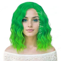 Vibrant Flame Orange Curly Bob Wig - Halloween Costume & Cosplay Party Wig (Ombre Green)