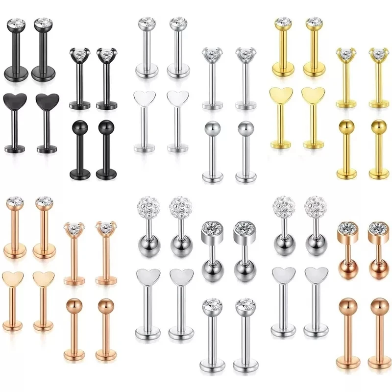 

8Pcs Crystal Labret Piercing Set 16G Heart Tragus Piercing Earring Lot Conch Piercing Set Lip Labret Stud Lip Pircing Nose Ring