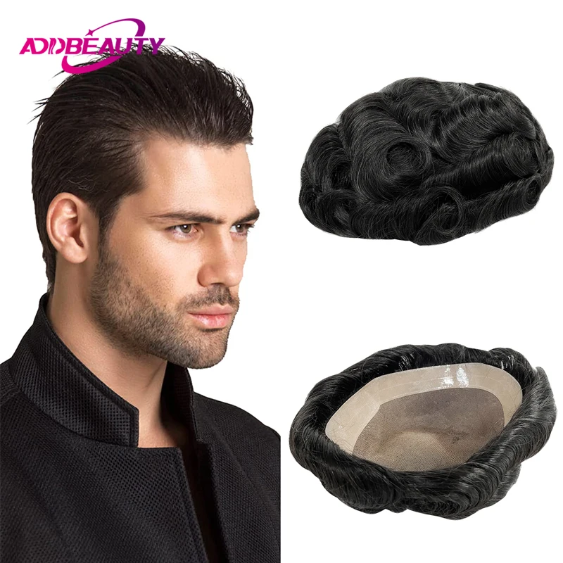 

Men Wigs Fine Mono NPU Toupee Man Human Hair 100% Human Hair Wigs Wave Straight Human Hair System Replacement Natural Color 130%