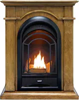 Dual Fuel Ventless Gas Fireplace System with Mantle, Thermostat Control, 4 Fire Logs, Use with Natural Gas or Liquid Propane 1