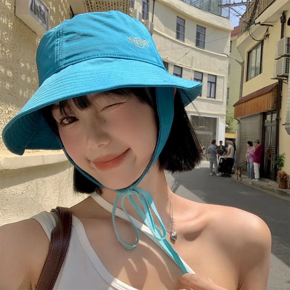 여성용 레이스 업 통기성 모자, 얼굴 스트랩 버킷 모자, 햇빛 차단, 넓은 챙 어부 모자, 패션