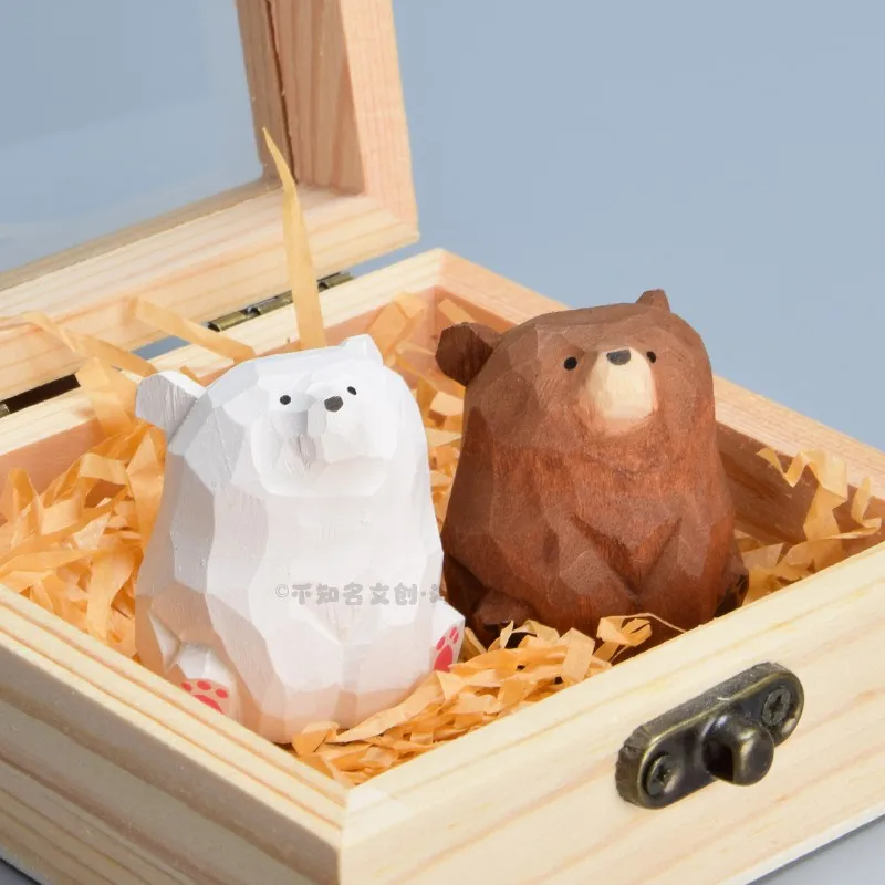 

Cute wood carving bear computer desktop ornament cure car ornament boy's birthday gift living room decoration sculpture