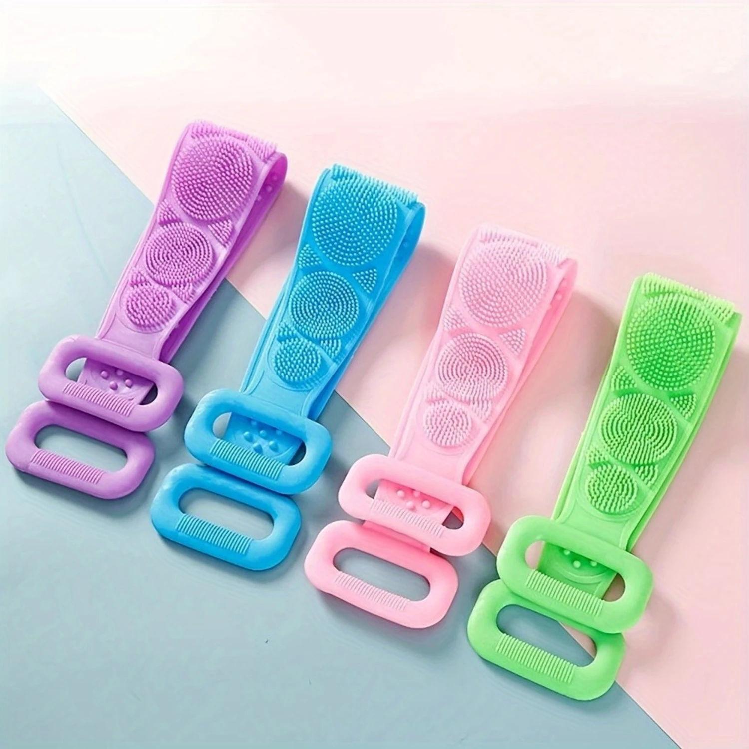 Silicone Body Scrubber Bath Brush, Exfoliating Shower Brush Bath Belt With Extra Long Strip And Handle For Easy Back Exfoliating