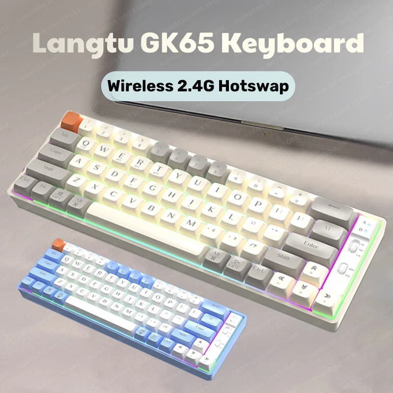 

Langtu GK65 Bluetooth 5.0 2.4G Wireless Mechanical Keyboard 65Keys Hotswap Gaming Keyboard PBT Keycaps For iPad 12.9 PC Laptop