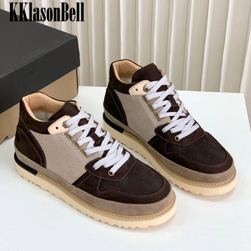 

12.18 KKlasonBell Men's Outdoor Keep Warm Wool Casual Shoes Contrast Color Lace-Up Cow Suede Breathable Vulcanize Shoes