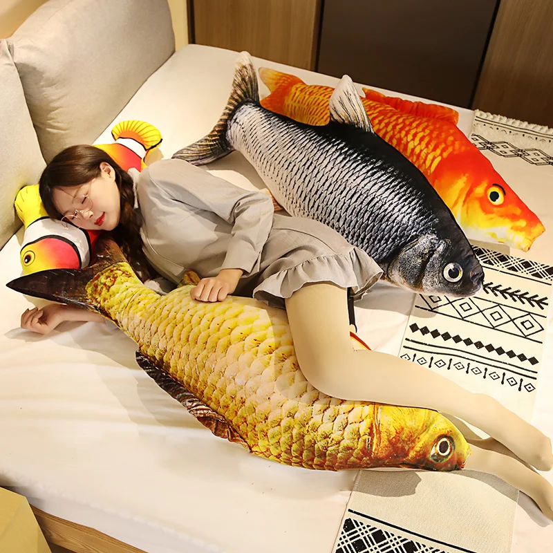 1pc 30-120cm 3D Simulation Gold Fish Plush Toys Stuffed Soft Animal Carp Plush Pillow Creative Sofa Pillow Cushion Gift Kids Toy