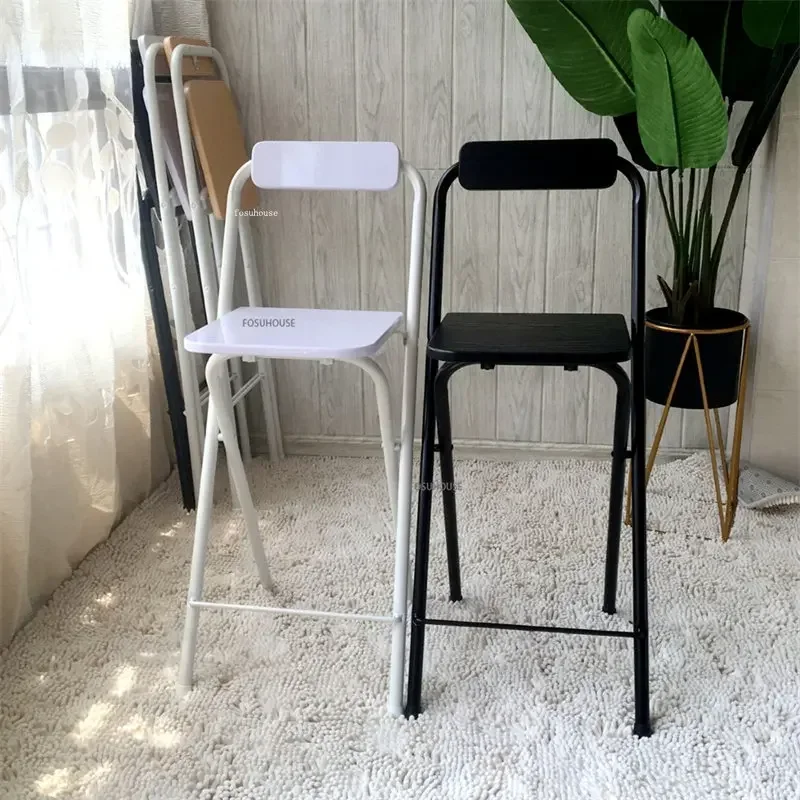 Iron Folding Bar Chairs Home Nordic Backrest Bar Stool Thickened Foot Covers Kitchen Table Chair Multi-scene Dining Chairs Y