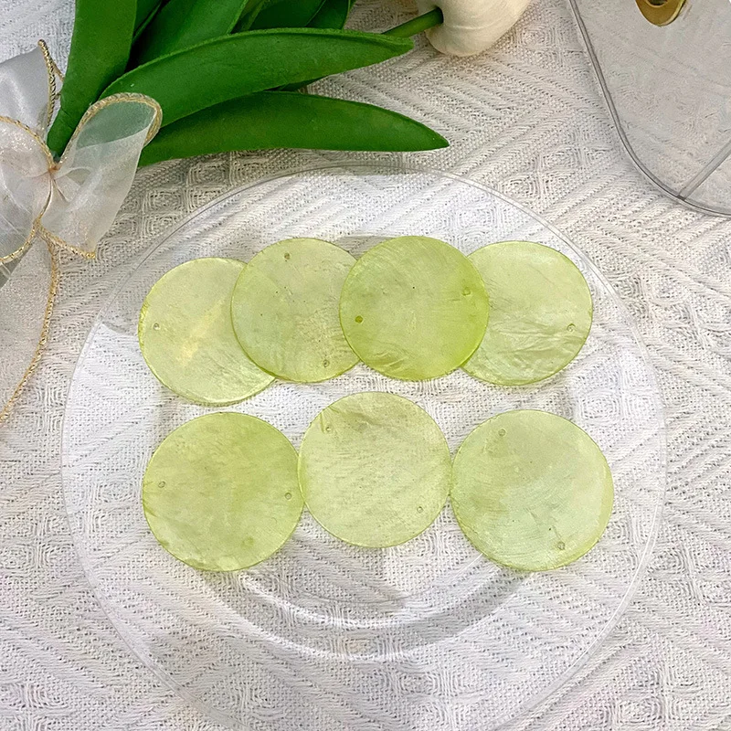DIY Lighting Fixture Wind Chime Accessories Semi Transparent Soft Shell Circular Double Hole Mirror Raw Materials 50mm 100PCS natural shell ornaments