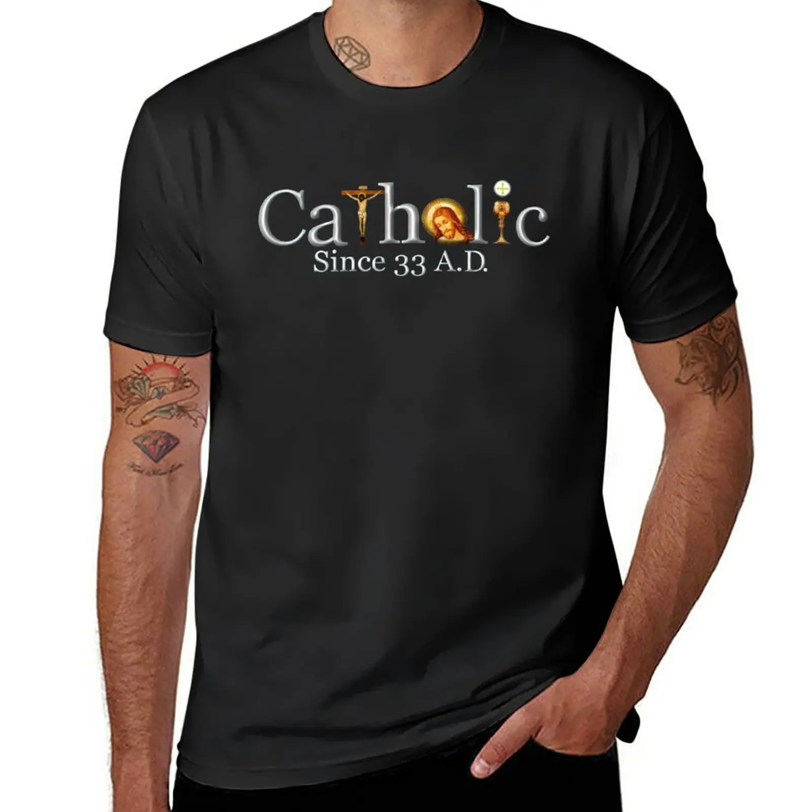 

New Catholic Since 33 AD T-Shirt Jesus Crucifix Eucharist T-Shirt graphics t shirt vintage clothes fitted t shirts for men