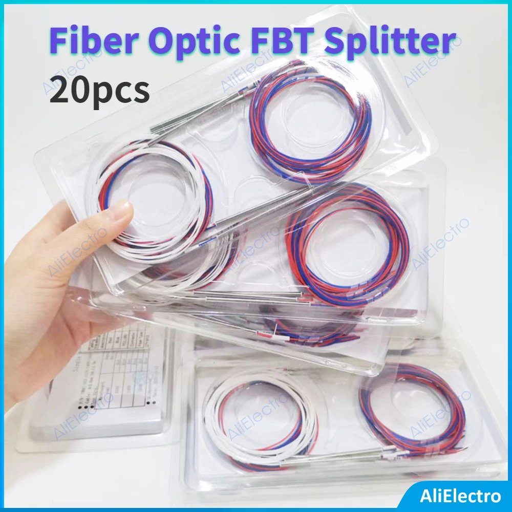 20pcs Fiber Optic FBT Splitter 10/90 20/80 30/70 40/60 50/50 Various Types 1x2 0.9mm Unbalanced Coupler Without Connectors