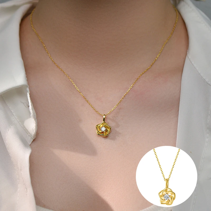 

100% 925 Sterling Silver Zircon Flower Necklace for Women Girl Fashion Plant Fine Chain Design Jewelry Party Gift Dropshipping