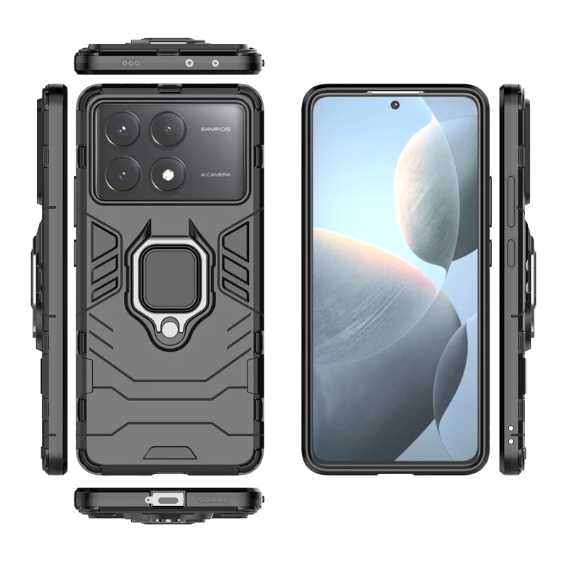 For Xiaomi Poco X6 Pro Case For Xiaomi Poco X6 Pro Cover Para Armor Shell Finger Ring Hard Protective Phone Case for Poco X6 Pro