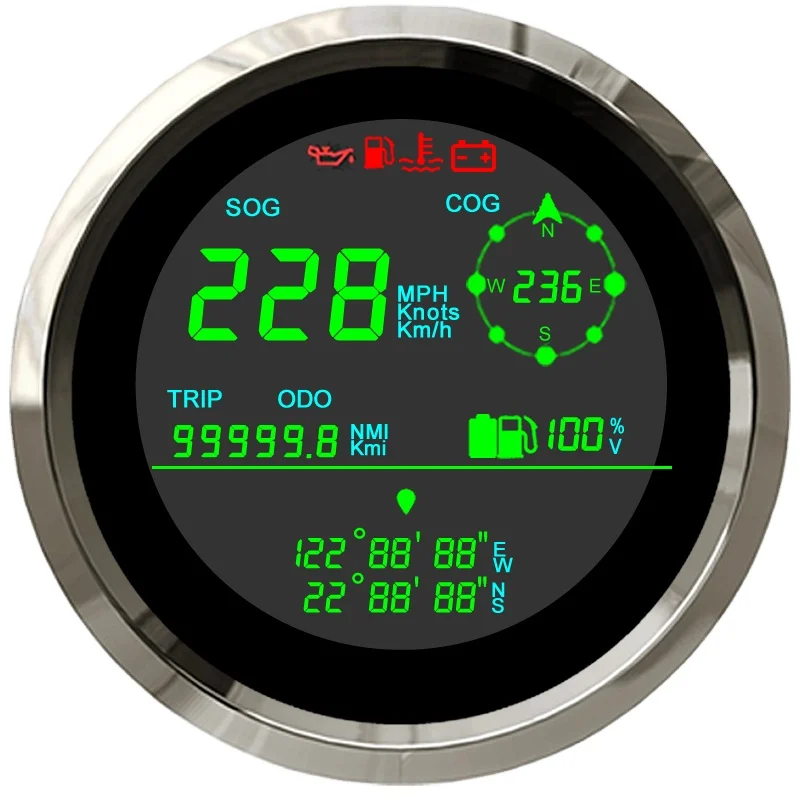 

85mm Boat GPS speedometer with Fuel Gauge Voltmeter and GPS Location Application for Yacht Truck tractor E-bike