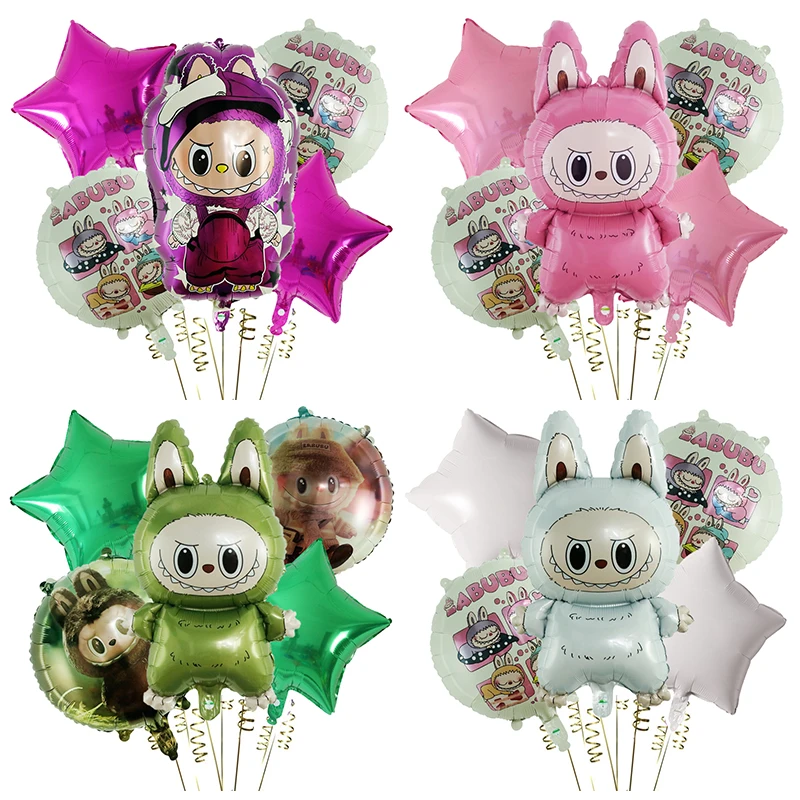 5Pcs Labubu Bubble Mart Foil Balloon Set – Cute Cartoon Party Decorations for Baby Showers & First Birthdays 1