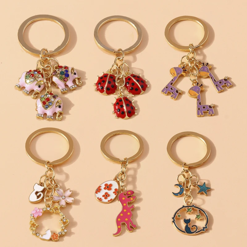 Niedliche Emaille Elefant Katze Schlüssel bund Frauen Mädchen Tier Schlüssel ring Anhänger für Auto Schlüssel halter Handtasche Charms DIY Schmuck Geschenk