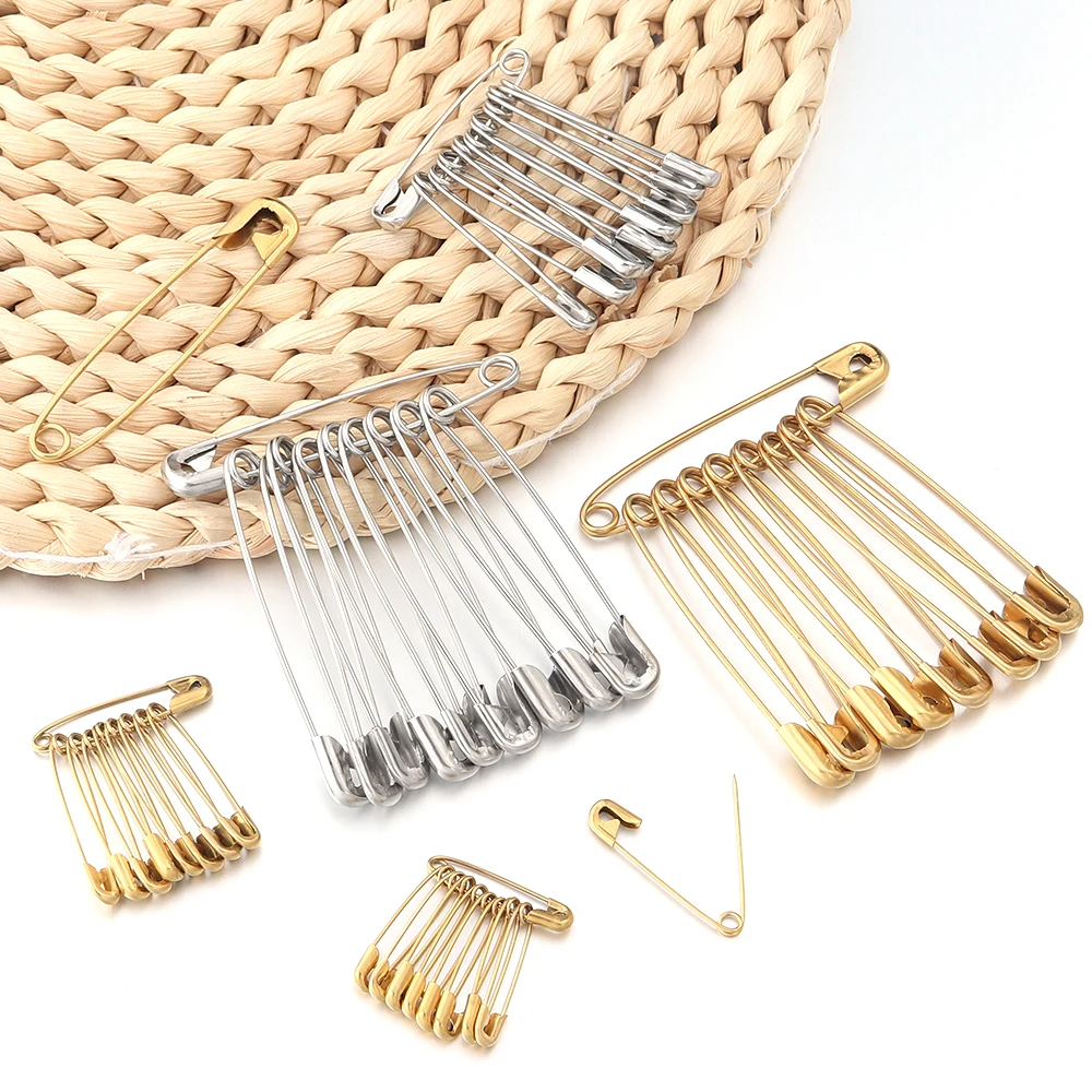 Safety Pins Stainless Steel 20-56mm Gold Color Brooches for DIY Home Crafts Garment Sewing Assistive Tool 10Pcs/pack