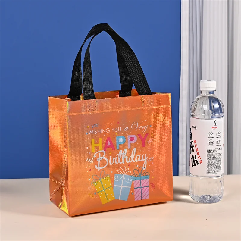 StoBag 25pcs Laser Happy Birthday Non-woven Tote Bags Gift Packaging Child Kids Portable Fabric Reusable Pouches Party Favors 2