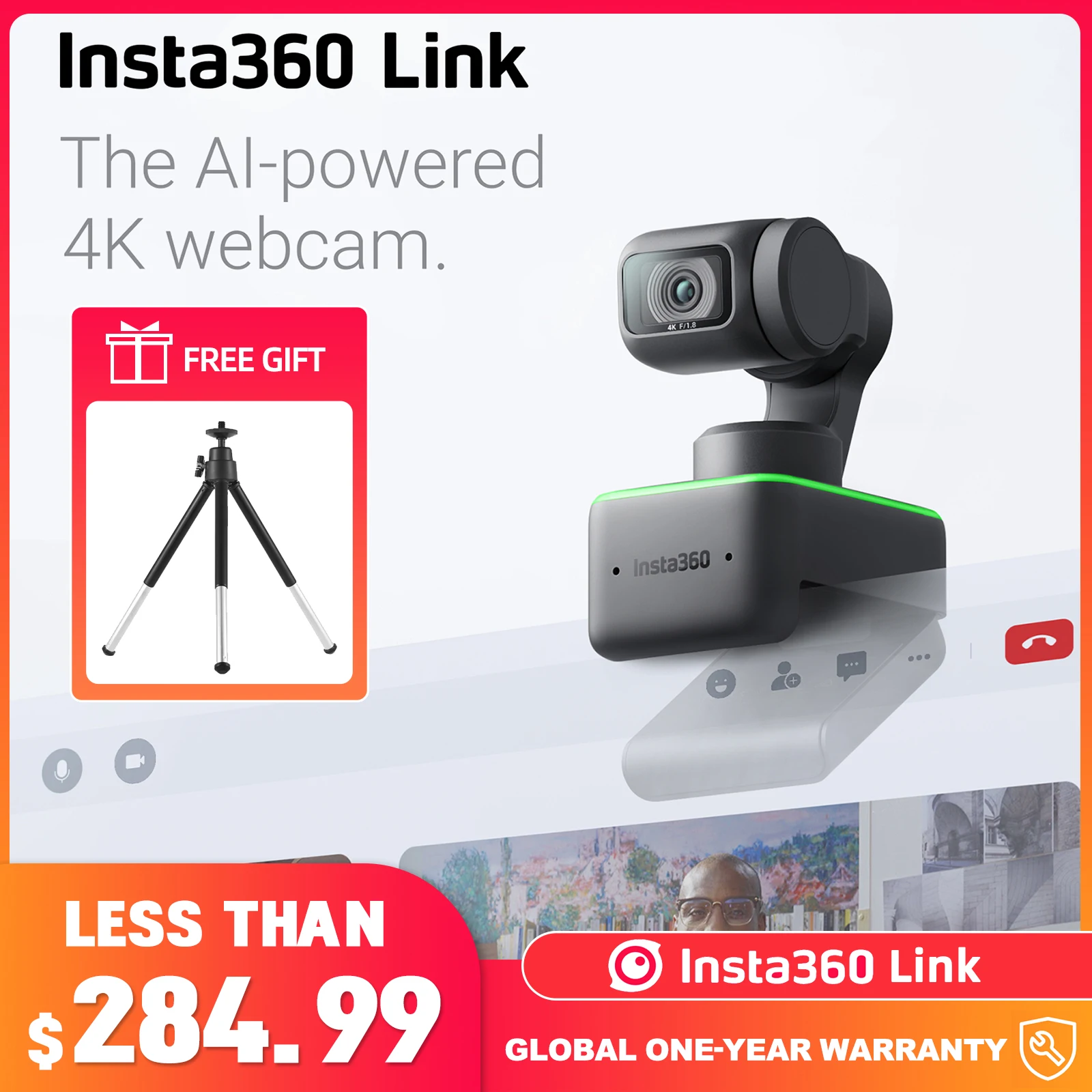 Webcam  Insta360 Link - 4K Dedicated Mode AI Tracking Gesture Controlled  Webcam, Free Shipping on AliExpress