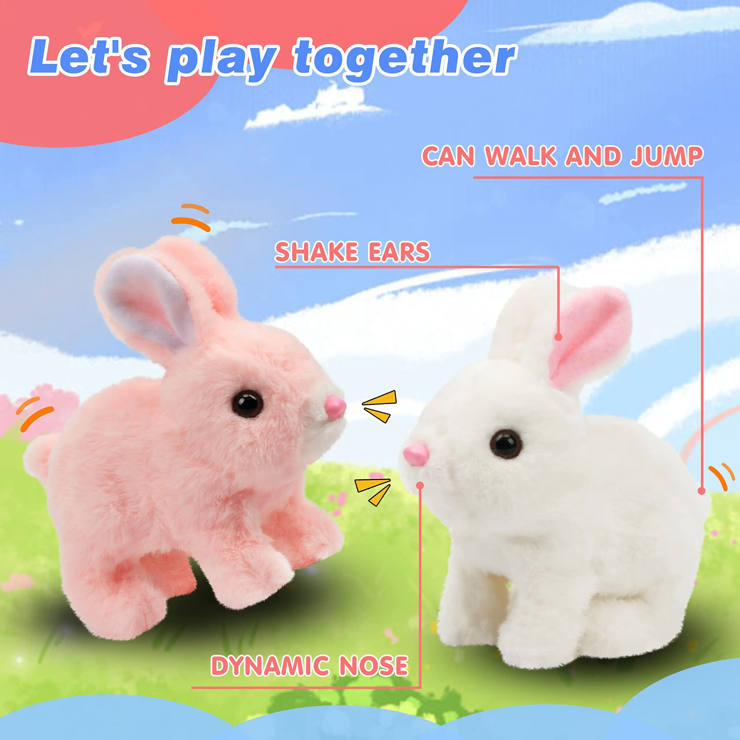 Moving & Sound Bunny Plush Toy, Interactive Hopping Rabbit with Animated Features-Perfect Toddler Birthday Gift Idea