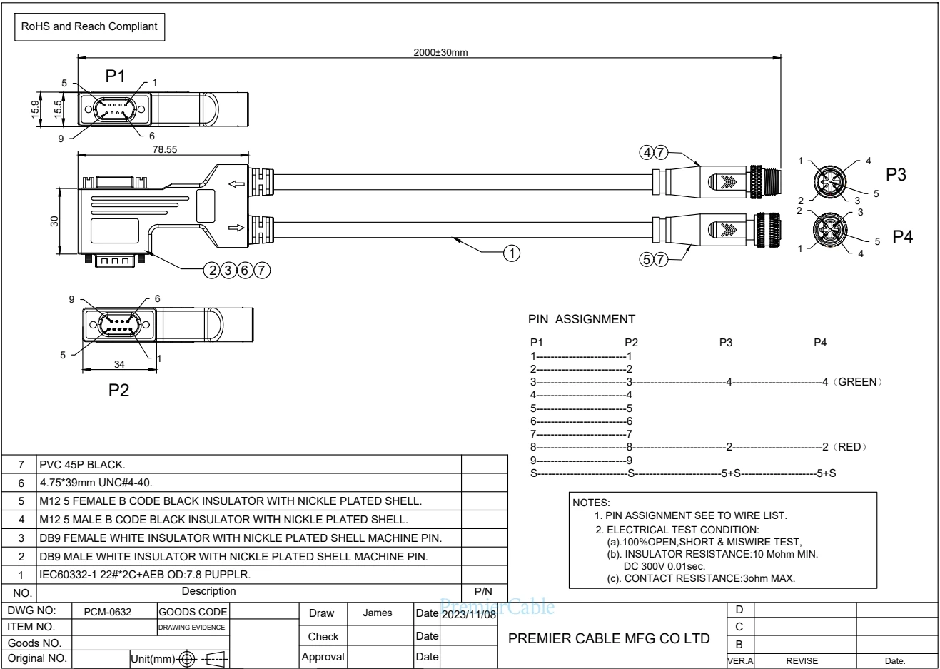 SPS Profibus Kabel 90er ° M12 B-codiert auf D-SUB DB9 Profibus-DP Industrie-Datenkabel, kompatibel mit SUBCON-PLUS-PROFIB/90X/PG/M12 – Detail 1
