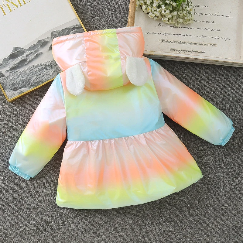 2Pcs/set Winter Warm Children Coat Colorful Baby Girl Clothing Cat Ears Sweet Kids' Costume + Cat Bag 1-4 Y Cute Toddler Clothes