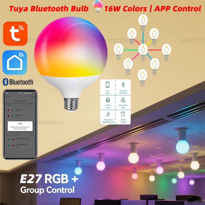 E27 B22 투야 블루투스 스마트 드래곤볼 전구 LED 램프 220V RGBCW 스마트 라이프 앱 조명 색상 변경 음악 동기화 그룹 제어