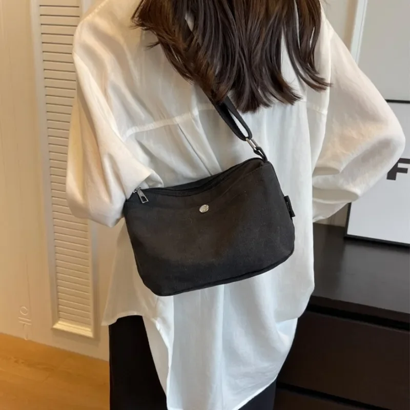 2026 Small Canvas Women's Black Shoulder Cross Bag Female Messenger Bag Y2K Eco Korean Shopper Student Handbags Side Bag Book