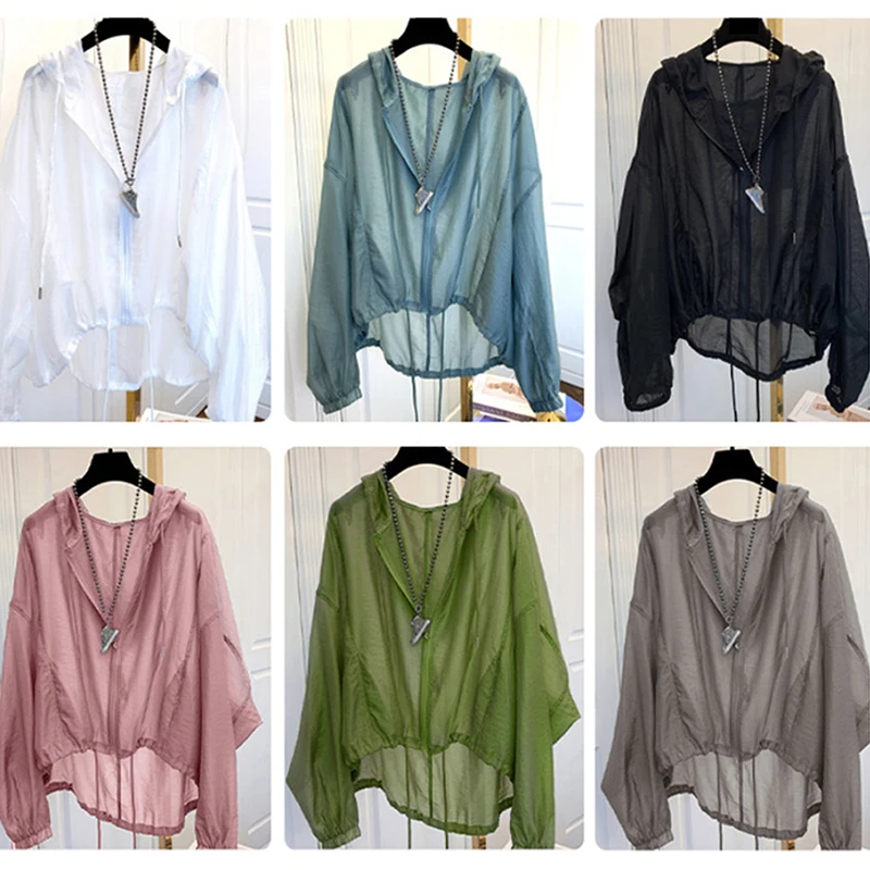 

Hooded Sun Protection Zippered Jacket Thin Loose Transparent Breathable Jacket Lightweight Clothing For Woman 2023 Summer