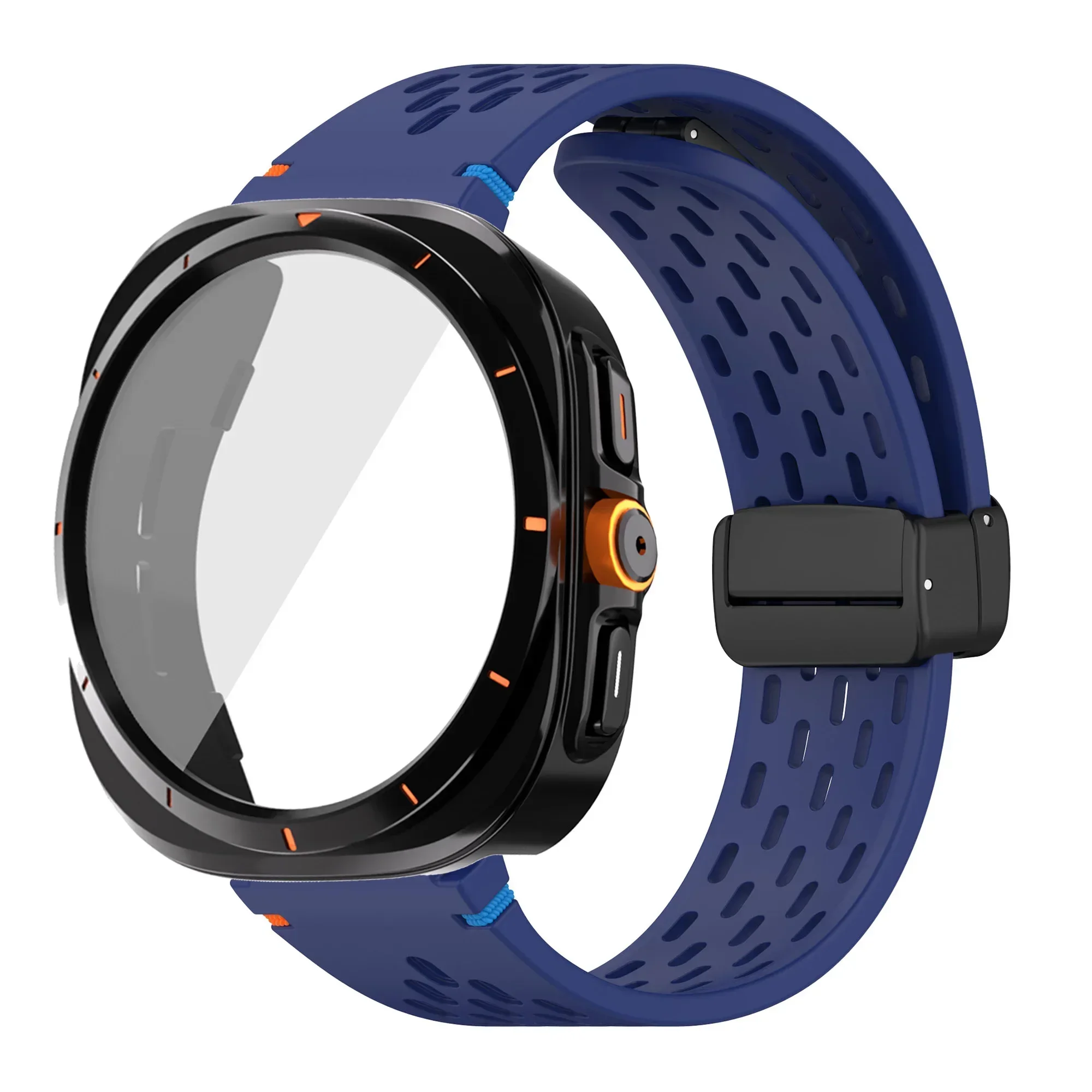 Silicone Magnetic Buckle Band with Tempered Glass Screen Protector and Case Strap