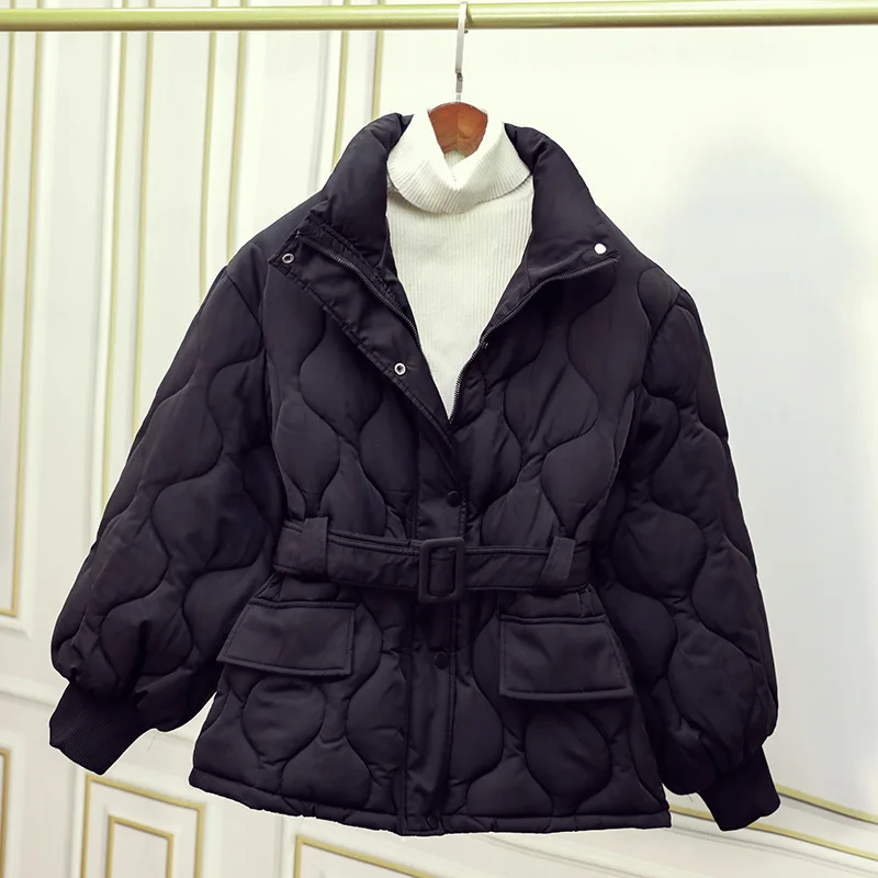 

Winter Jacket Women Clothing Korean Slim Belt Black Jacket Short Coats Solid Color Casual Jackets for Women Abrigos Para Mujer Z