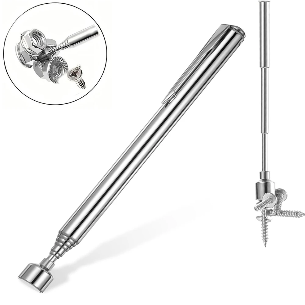 Tragbarer magnetischer Tonabnehmer, teleskopisch, drehbar, silberfarben, magnetischer Tonabnehmerstab mit einziehbarem Stiftclip, Magnet, Saugstange, Handwerkzeug